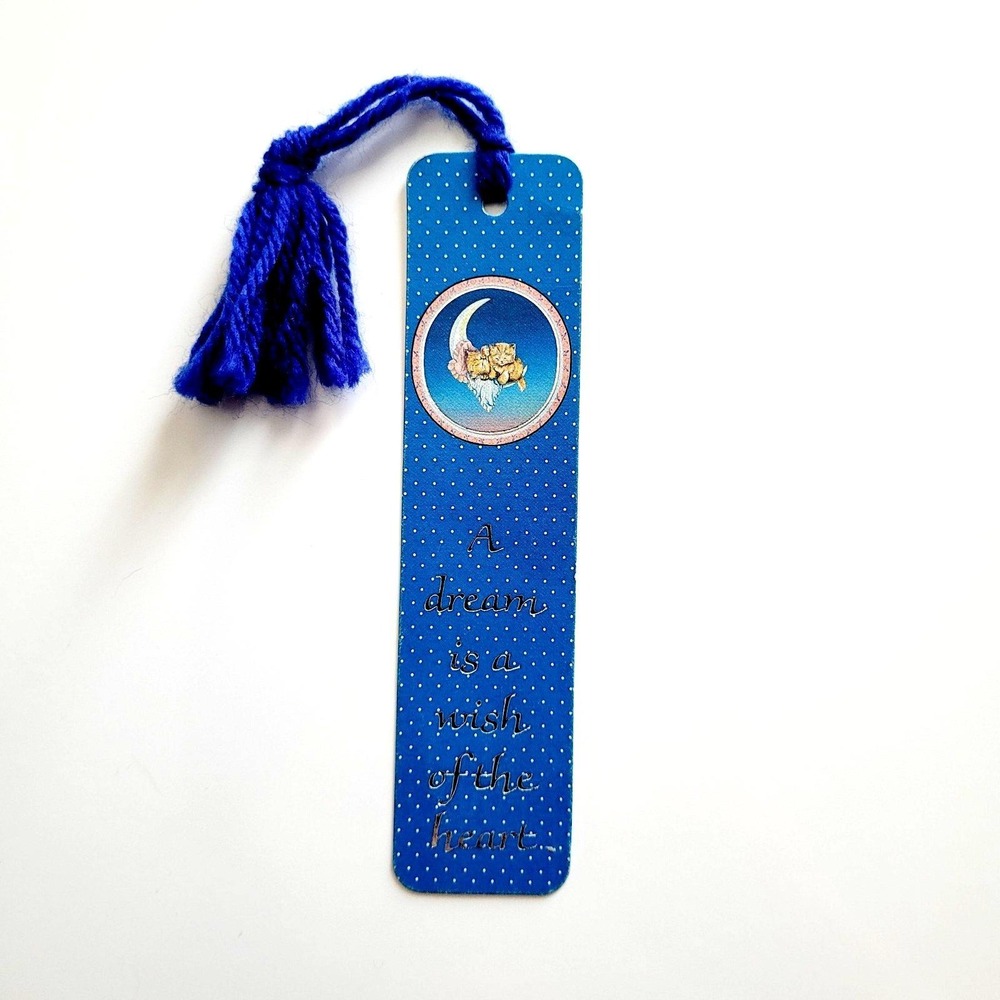 Vintage 80s Kittens Moon Bookmark, Silver dream wish 1986 Antioch Sunshine H-884